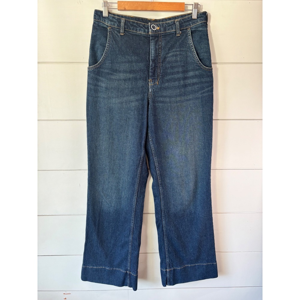 Pilcro Anthropologie Wide Leg Jeans Womens 31 Blue Excellent High Rise Denim